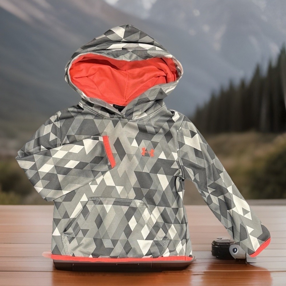 Under Armour Kids Gray Geometric Hoodie with Coral Lining